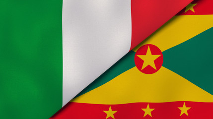 The flags of Italy and Grenada. News, reportage, business background. 3d illustration