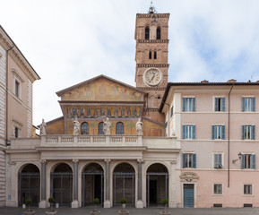 Fototapeta na wymiar Facade of Santa Maria in Trastevere, Rome, Italy.