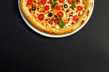 hot italian pizza with cheese and basil, isolated