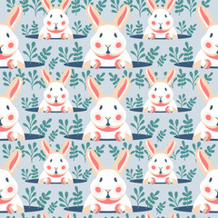 Seamless pattern with cute rabbits and bunnies Happy Easter
