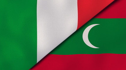 The flags of Italy and Maldives. News, reportage, business background. 3d illustration
