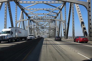 steel bridge with blue sky background