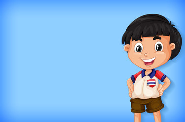 Background template design with plain color wall and happy boy