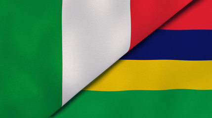 Fototapeta premium The flags of Italy and Mauritius. News, reportage, business background. 3d illustration