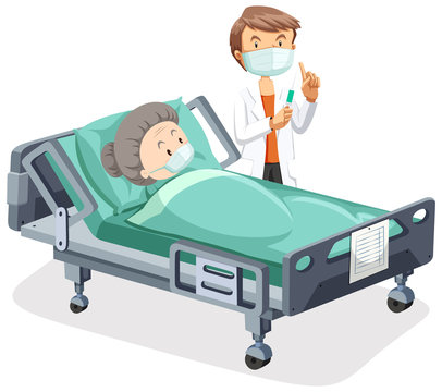 Poster design for coronavirus theme with old woman sick in bed