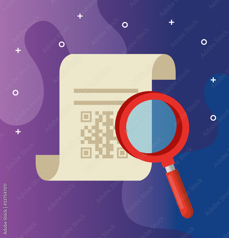 Poster qr code receipt paper and lupe design of technology scan information business price communication ba