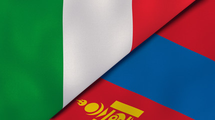 The flags of Italy and Mongolia. News, reportage, business background. 3d illustration