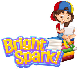 Font design for word bright spark with cute girl