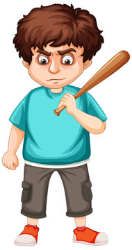 Angry man holidng baseball bat on white background