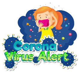 Poster design for coronavirus theme with sick girl and virus cells
