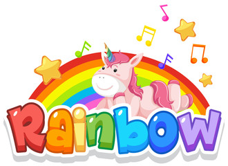 Font design for word rainbow with rainbow in the sky background