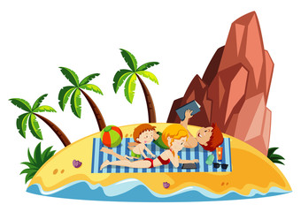 Ocean scene with people having fun on the beach