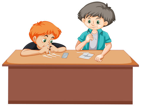 Two boys doing drugs on white background