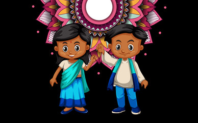 Background design with happy kids and mandala patterns