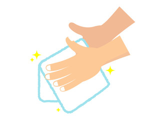 Illustration of hand towel. Apparently clean hands. アイコン：手洗い 手 タオル 清潔
