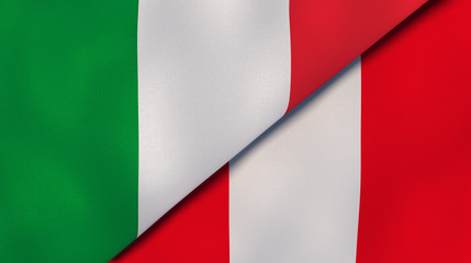 The flags of Italy and Peru. News, reportage, business background. 3d illustration
