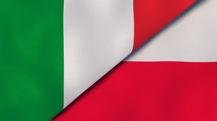 The flags of Italy and Poland. News, reportage, business background. 3d illustration