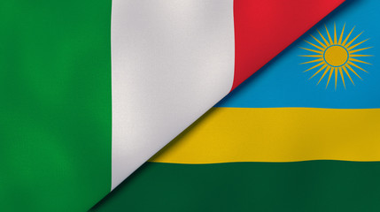Obraz premium The flags of Italy and Rwanda. News, reportage, business background. 3d illustration