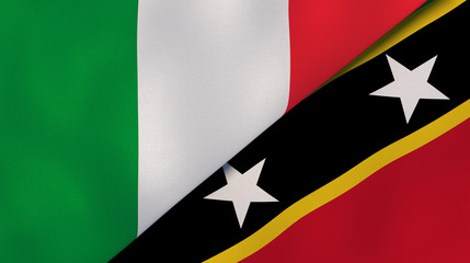 The flags of Italy and Saint Kitts and Nevis. News, reportage, business background. 3d illustration