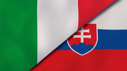The flags of Italy and Slovakia. News, reportage, business background. 3d illustration