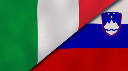 The flags of Italy and Slovenia. News, reportage, business background. 3d illustration