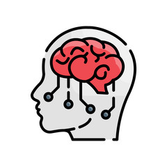 Digital Brain Vector Icon Style Illustration.