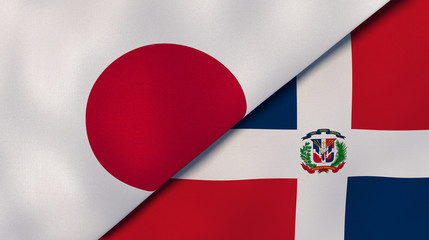 The flags of Japan and Dominican Republic. News, reportage, business background. 3d illustration