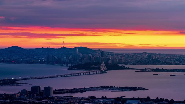Downtown San Francisco skyline Day to Night Timelapse
