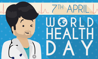 Happy Doctor Celebrating World Health Day, Vector Illustration