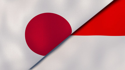 The flags of Japan and Indonesia. News, reportage, business background. 3d illustration