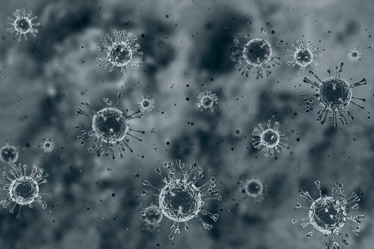 Virus in dirty dust smoke flow in the air  Covidvirus 3D rendering.