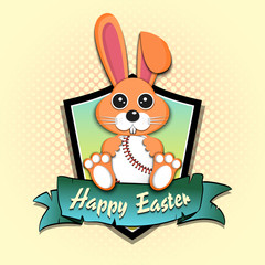 Happy Easter. Easter rabbit with baseball ball