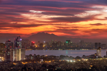 sunset over hanoi city