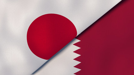 The flags of Japan and Qatar. News, reportage, business background. 3d illustration