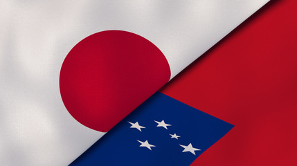 The flags of Japan and Samoa. News, reportage, business background. 3d illustration