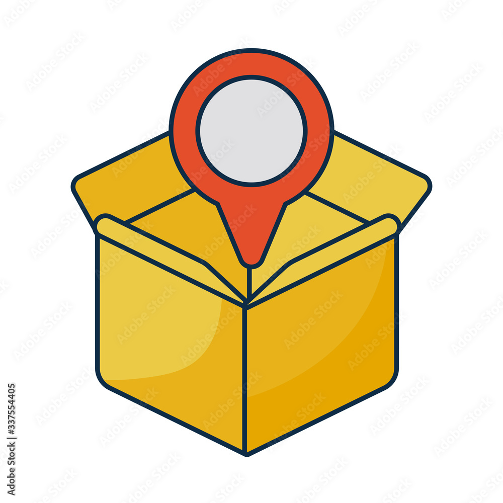 Poster cardboard box with pointer of place on white background