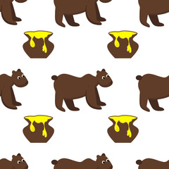 vector seamless pattern. children's illustration bear honey. blank for textile packaging printing