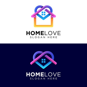 modern color love house or home love logo design vector template