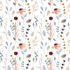 Naklejki  soft floral and branches watercolor seamless pattern