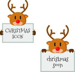 lovely cute deer holding christmas soon sign