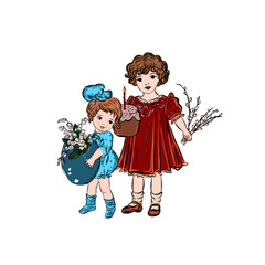 Easter card with children holding baskets full of Easter eggs