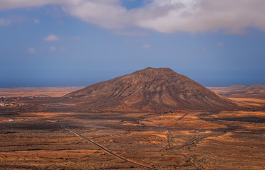 view of Tindaya Mountain in La Oliva, Fuerteventura, Canary Islands, Spain. October 2019