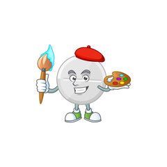 Artistic Artist of white pills cartoon character painting with a brush