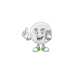 Cartoon design concept of white pills talking on phone