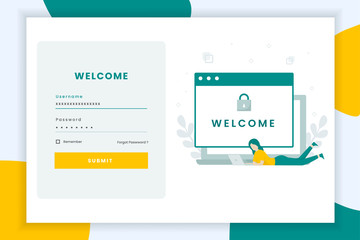 login illustration with woman lying playing laptop. This design can be used for websites, landing pages, UI, mobile applications, posters, banners