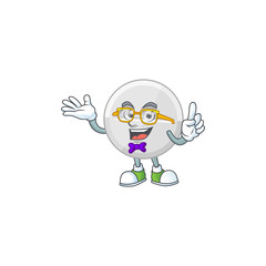 Cartoon character design of Geek white pills wearing weird glasses
