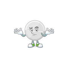An image of white pills in grinning mascot cartoon style