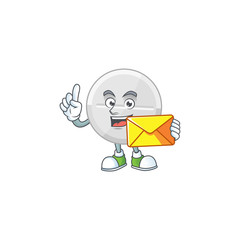 Cute face white pills mascot design bring brown envelope