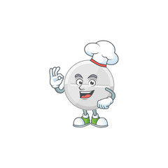 White pills cartoon design style proudly wearing white chef hat