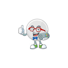 White pills talented gamer mascot design play game with controller